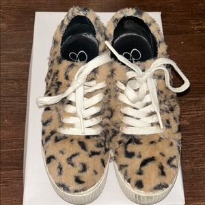 Jessica Simpson Leopard Faux Fur Platform Sneakers in Tan and Black